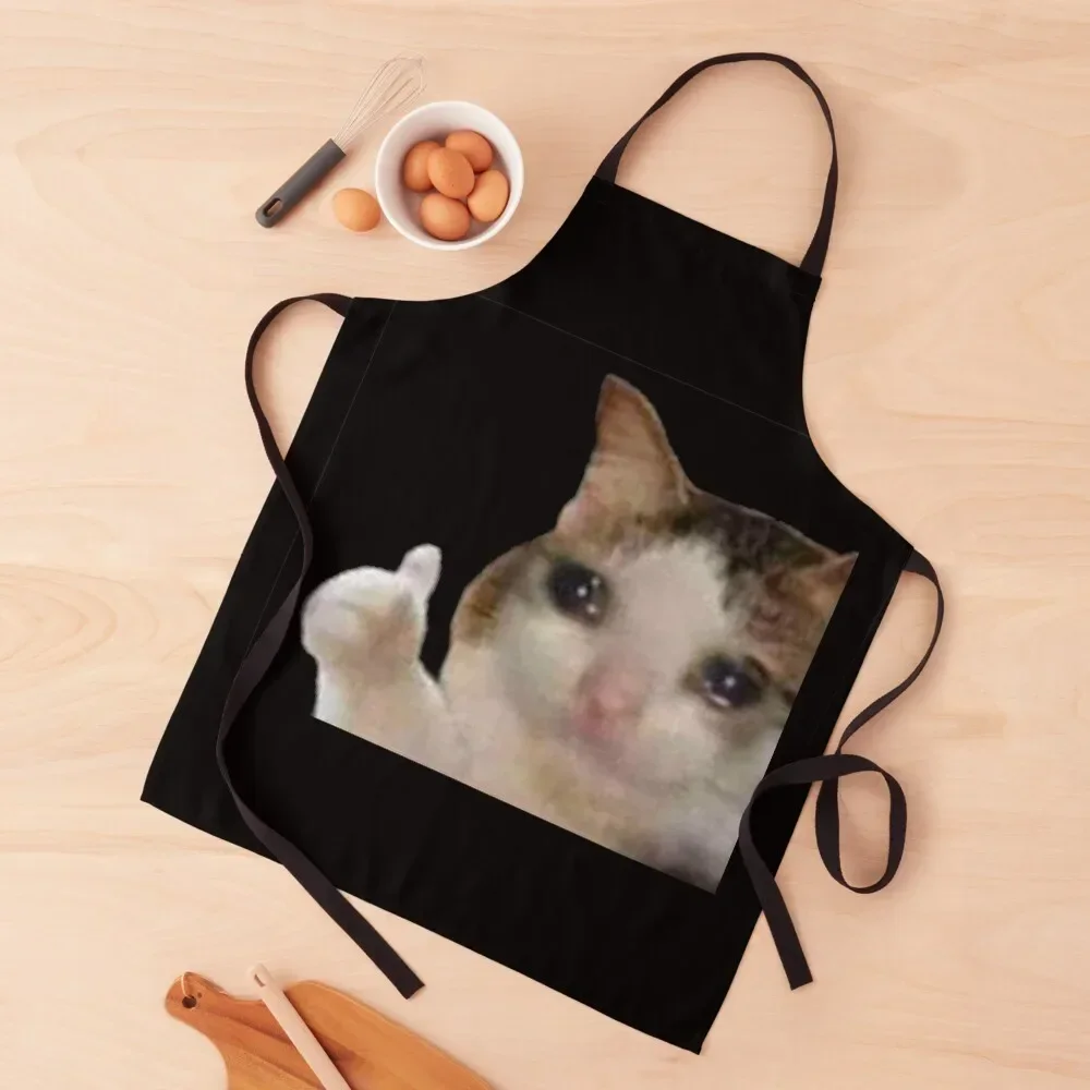 

Crying Cat Thumbs Up Meme Apron Women Kitchen'S Women's Kitchen chef for man Apron