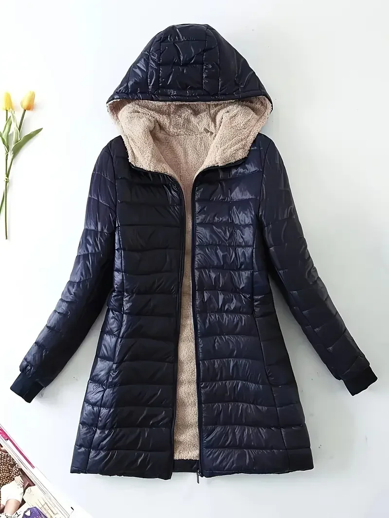 Piumino da donna di media lunghezza autunno inverno - Design caldo cappello lavorato a maglia alla moda Piumino d'anatra bianco Parka slim fit per la stagione fredda