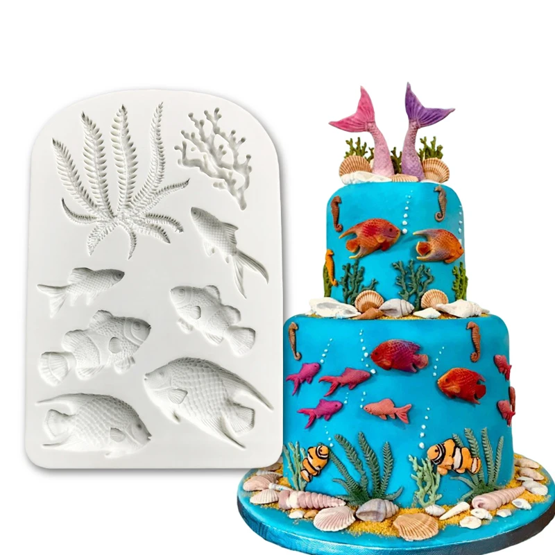 Seaweed Fish Coral Shape Cake Fondant Decorating Tools, Silicone Mold For Cake Craft, Silicone Soap Molds