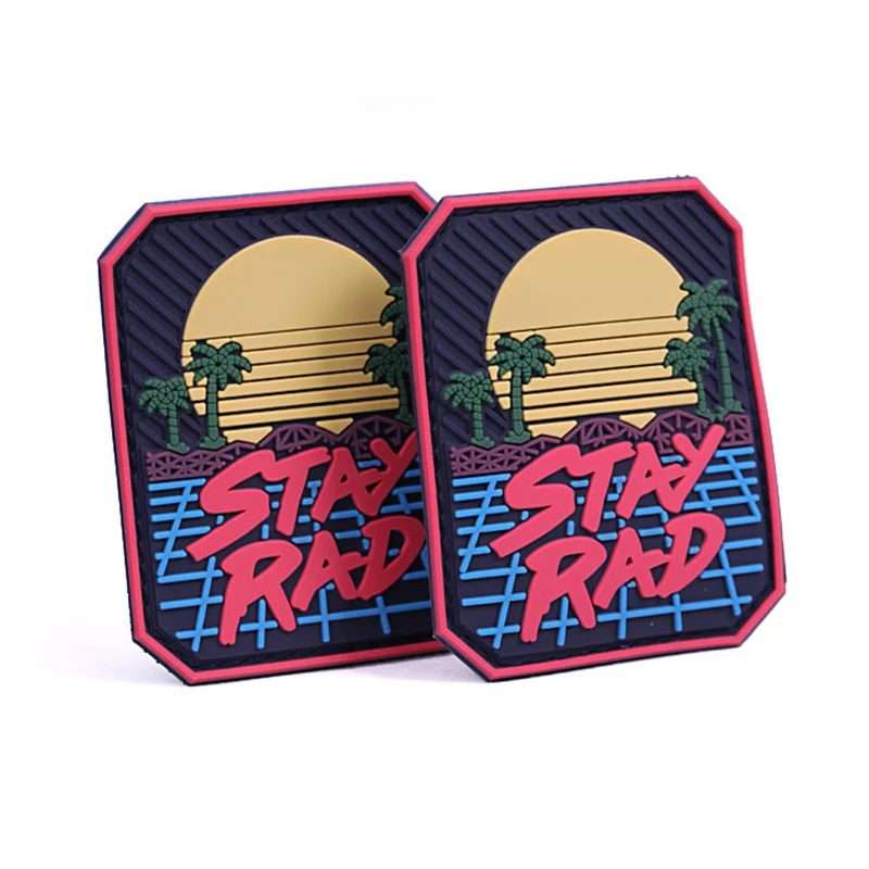 Stay Rad Embroidered PVC Seaside Scenery Chapter Patch Tactical Badge Outdoor Morale Armband Hook Loop Backpack Sticker Applique
