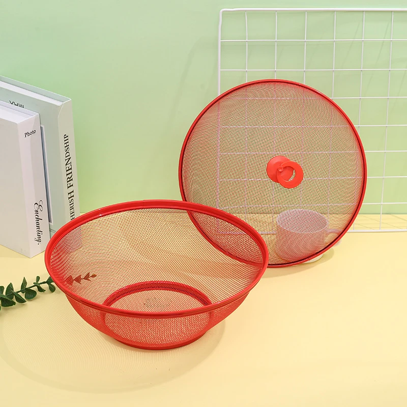 Mesh Fruit Basket with Lid Prevent Fly Kitchen Container Vegetables Holder Dining Table Decor Storage