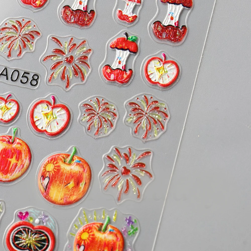 1 قطعة 5D تنقش أبل الألعاب النارية مسمار ملصقات Kawaii التفاح الأساسية ذاتية اللصق مسمار ملصق مائي عيد الميلاد مهرجان الفاكهة مسمار المتزلجون #5