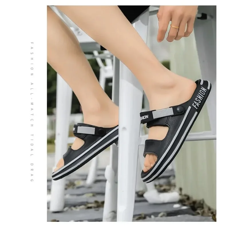 Модные летние мужские сандалии для спорта на открытом воздухе, универсальные двойные противоскользящие износостойкие пляжные тапочки с мягкой подошвой для вождения автомобиля