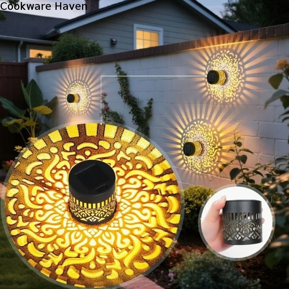 Durable Hollow Solar Wall Lamp Flower Design Creative Outdoor Garden Light Iron Waterproof Solar Projection Lamp Balcony