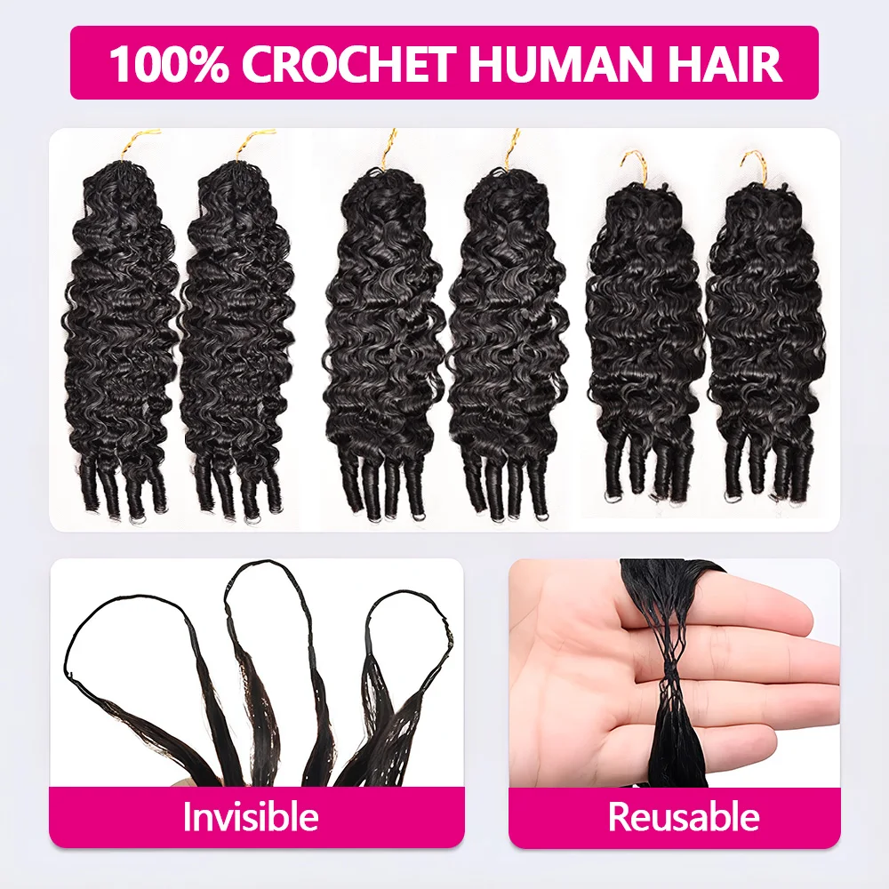 14 16 18 Inch Miracle Knots Crochet Human Hair Burmese Curly Hair Extensions 1/2/3 Bulk And Braiding Hair Deep Wave Pre-Separate Feather Crochet Human Hair 60g 3 Days Delivery To FR Brazilian ALIANNA Hair Bundles Human Hair 100% Natural Black Reusable - Image 2