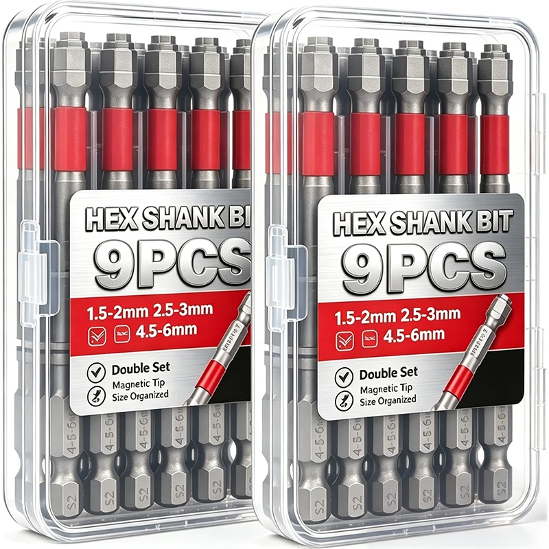 9-1Pcs Magnetic Hex Head Allen Wrench Bit Set Screwdriver Drill Bits Multi-Step Hex Socket Screwdriver Disassembly Parts Tools