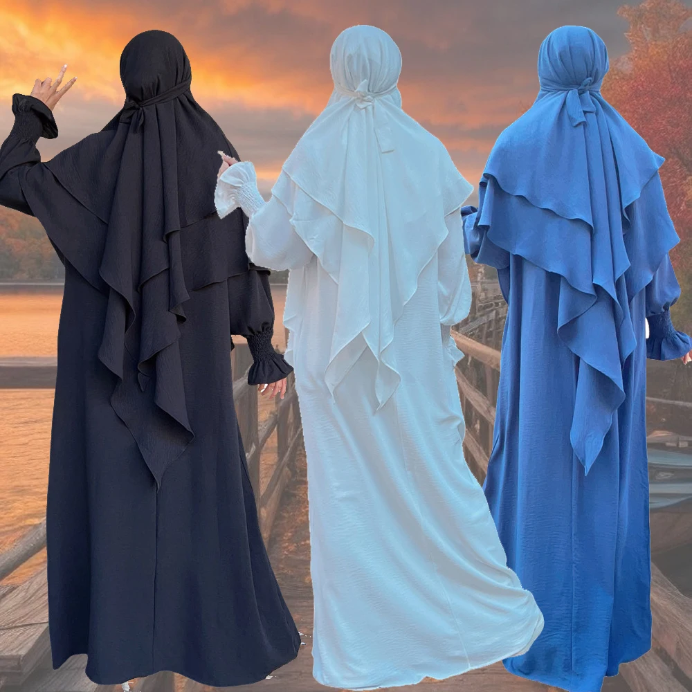 

Khimar Jalabiya Muslim Set 2 Piece Abaya Dubai Islam Prayer Garment Women Hijab Dress Ramadan Eid Djellaba Turkey Kaftan Burqa