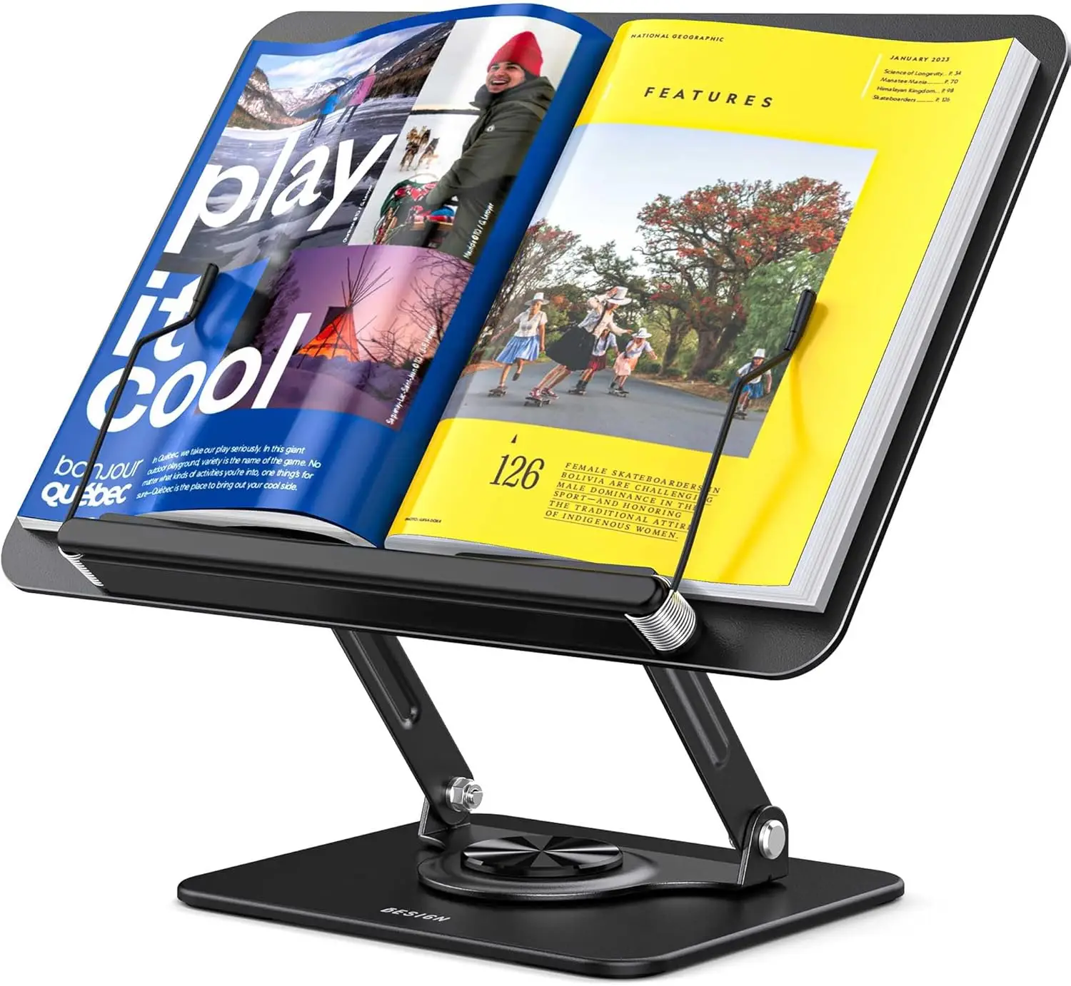Adjustable Book Stand for Reading, Laptop, Cookbook, Tablet with Page Clips