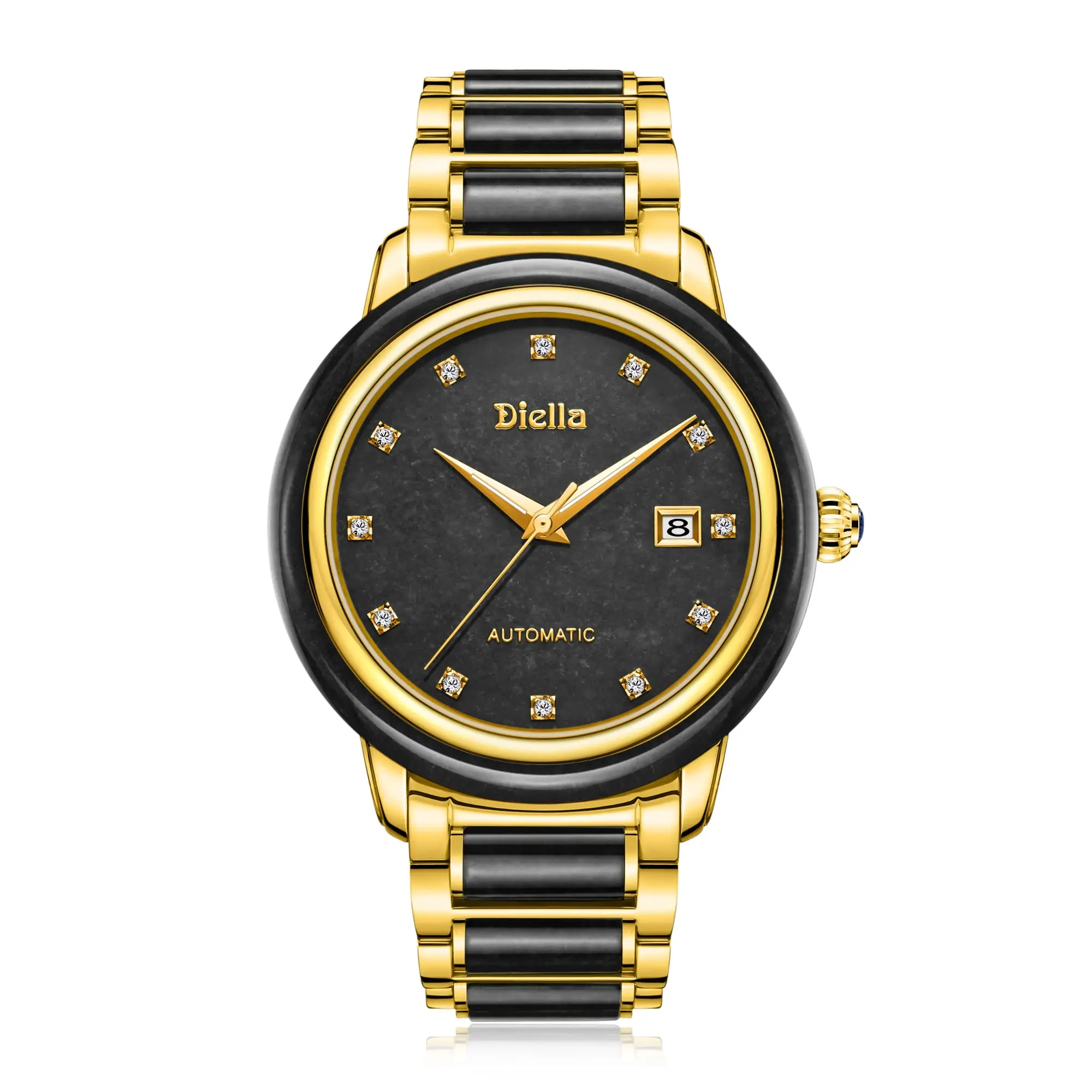 

Diella Automatic Mechanical Watches for Men Luxury Jade Watch with Gold Stainless Steel Strap Waterproof with 21 Jewels Sapphire