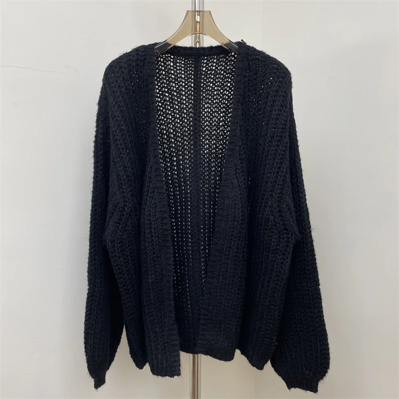 

Cardigan for women New elastic knitted long sleeved top for autumn 2025 wool blend Women's sweater lantern sleeve thin coat y2k