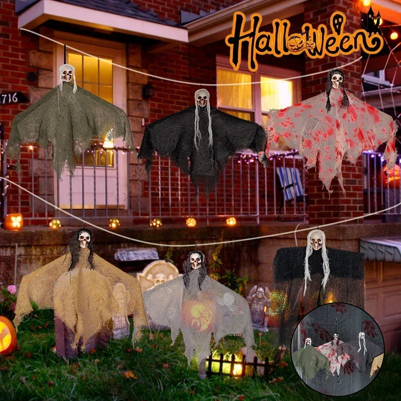 

Halloween Decor Ghost Hanging Props Scary Ghost House Entrance Setup with Skull Ornaments Spooky Party Scene Decoration