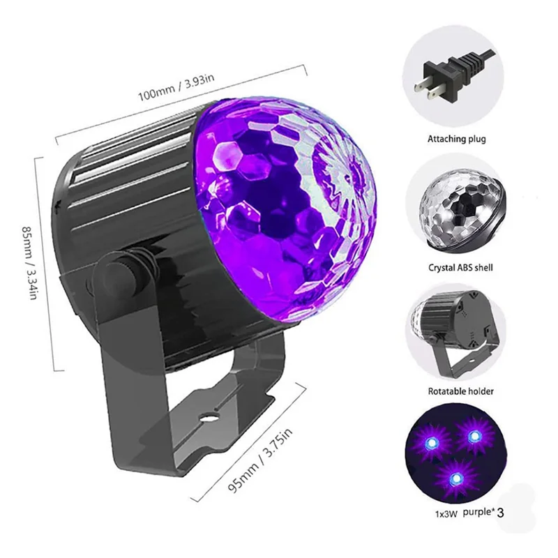 ABJY-UV ضوء أسود، ضوء مع قابس 6 وات، ضوء كشاف أسود نيون متوهج لحفلة توهج، الهالوين، ملصق فلورسنت، قابس الاتحاد الأوروبي