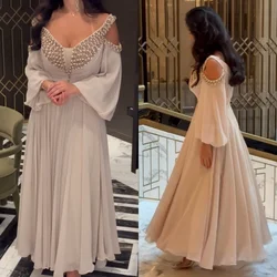 Evening Satin Beading Draped Formal  A-line Off-the-shoulder Bespoke Occasion Gown Midi Dresses Saudi Arabia