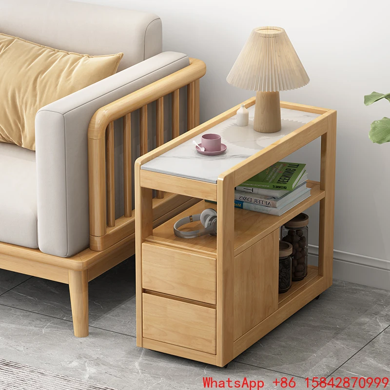 

Movable solid wood sofa side cabinet with wheels