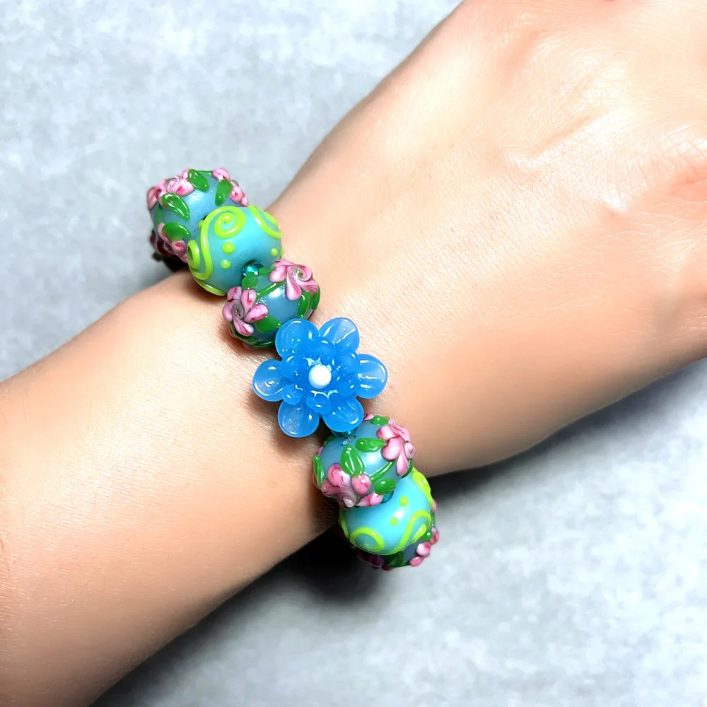 Only Sell 1set!! No Duplicates!!Superior Quality Carved Flowers!!! Pure Handmade Retro Lampwork Glass Beads For Charm Bracelets!