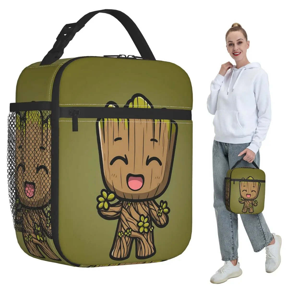 

Изолированная сумка для обеда Groot с героями мультфильмов для детей, школьный холодильник, термосумка для еды, портативный контейнер для ланч-боксов