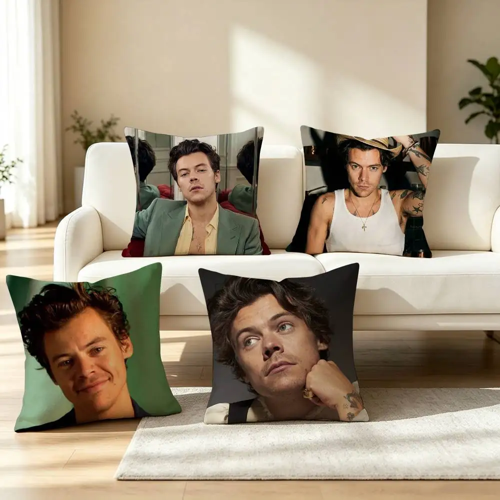B-British Pop Singer Harry Styles  Square Double-Sided printed Pillow Case Bedroom Bedside Pillow Sofa Cushion Cover