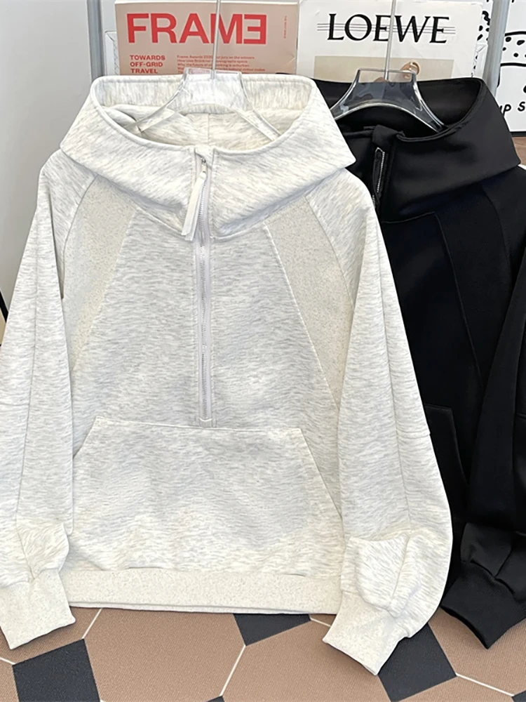 

Сплошной цвет, лоскутная толстовка на молнии для мужчин, весенне-осенняя модная свободная толстовка с капюшоном, корейский повседневный простой пуловер, топы