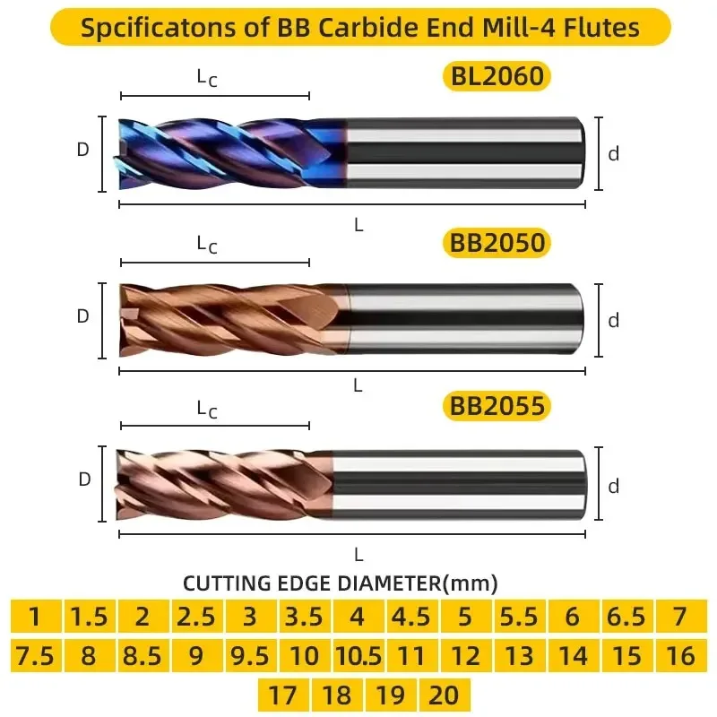 CNC كربيد شقة نهاية مطحنة التنغستن القاطع 4 الناي المعادن الصلب بالقطع أداة مربع راوتر بت 6 8 12 عرقوب HRC55