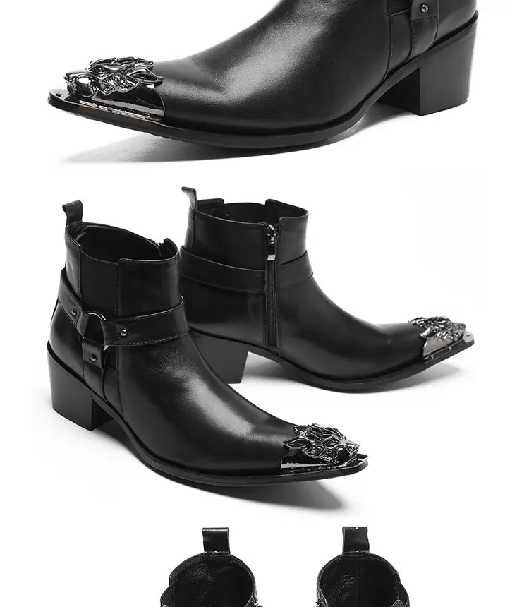 Frühlings-Herrenstiefel, rote Lederstiefel mit Nietenspitze, Modell, sozialer Kontakt, Erhöhung der Show, hochhackige Herrenstiefel aus Lackleder – Detail 21