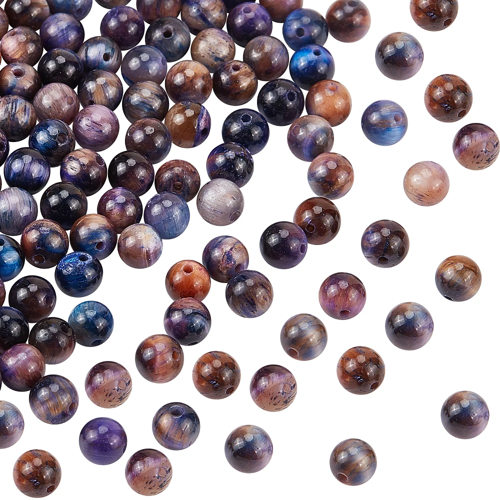 2 Strands Galaxy Tiger Eye Beads Strands Round Dyed Heated 6.5mm Hole: 0.9mm 63~64pcs/strand 15.55~15.94 inch(39.5~40.5cm)