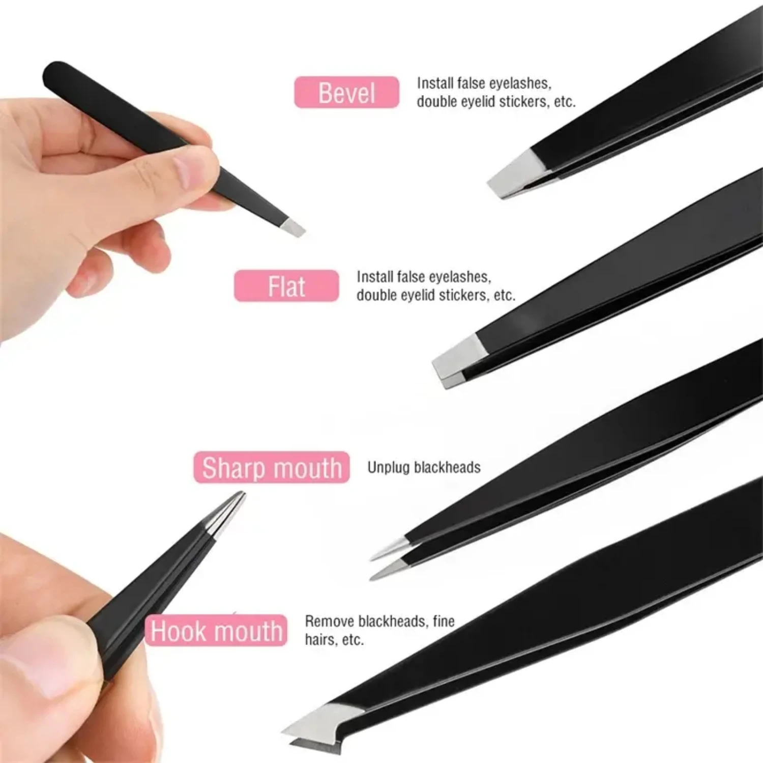 Набор из 4 прочных прецизионных пинцетов из нержавеющей стали с портативным дорожным футляром для удобного выщипывания и ухода за собой.