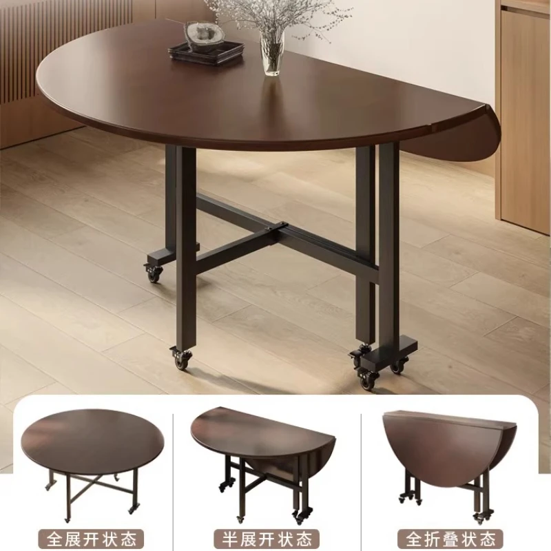 Folding dining table, household multi-functional, foldable mobile round dining table, simple new folding table
