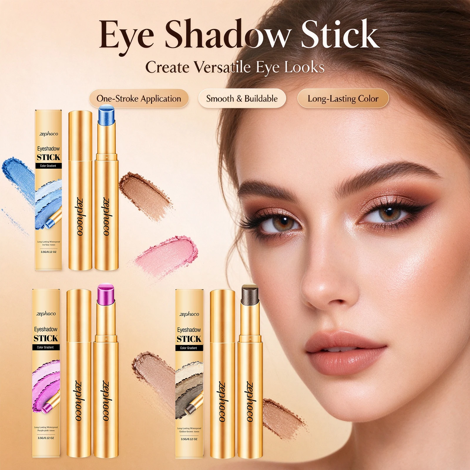 6 Colors Eye Shadow Stick Long Lasting Waterproof Sweat-Proof Smudge-Proof Shimmer Eyeshadow Stick for Different Eye Makeup