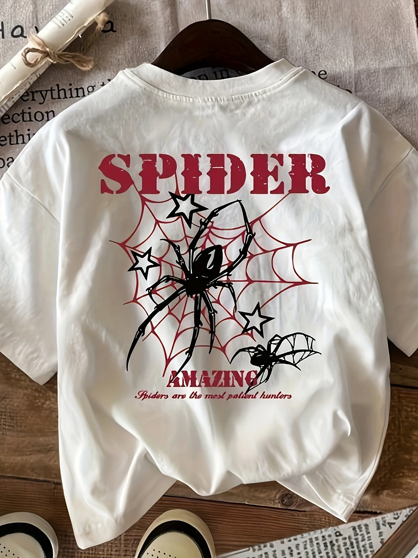 2026 Vintage Spider Web Graphic T-Shirt Oversized for Kids Adults, Retro Animal Print Casual Short Sleeve Tops