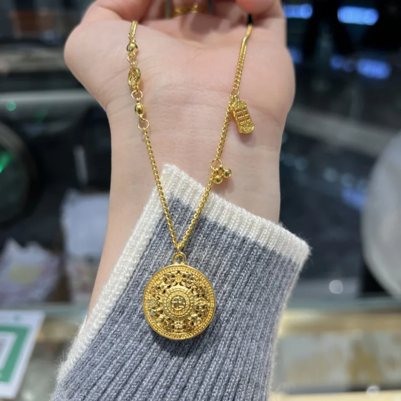 Real 18K Gold Eight Treasure Compass Necklace for Woman Luxury AU750 Pendant Necklace Fine Jewelry High-quality Banquet Gift