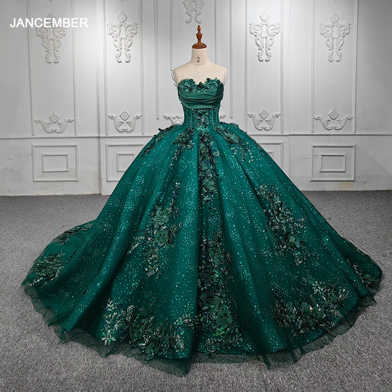 Janc ember träger lose Pailletten Applikationen Perlen Hof Zug Prinzessin exquisite Quince anera Kleider 2023 vestido de noche dy6521