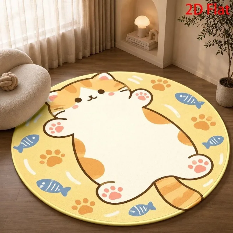 Playful Cat Pattern Carpet Round Area Rug Cute Animal Home Decor Floor Cover for Bedroom Living Room Lounge Cozy Accent Artwork