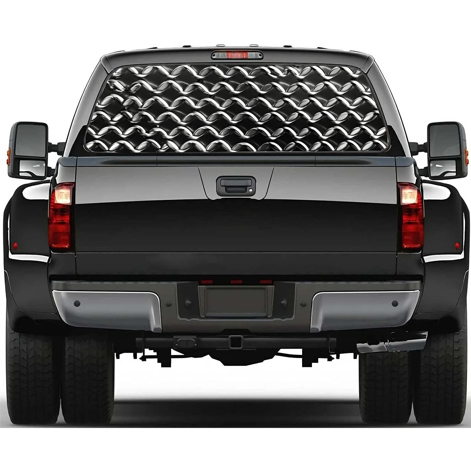 Matallic Grill Cover Pattern Car Rear Window Decal Fit Pickup,Truck,Universal See Through Perforated Back Window Vinyl Sticker