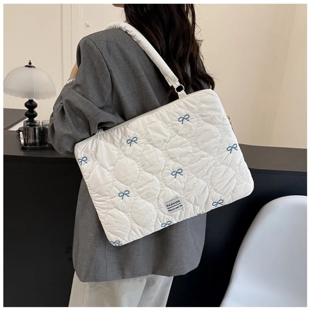 Bowknot 13-15.6inch Laptop Sleeve Puffy Shockproof Tablet Handbag Multifunctional Large Capacity Laptop Case Universal