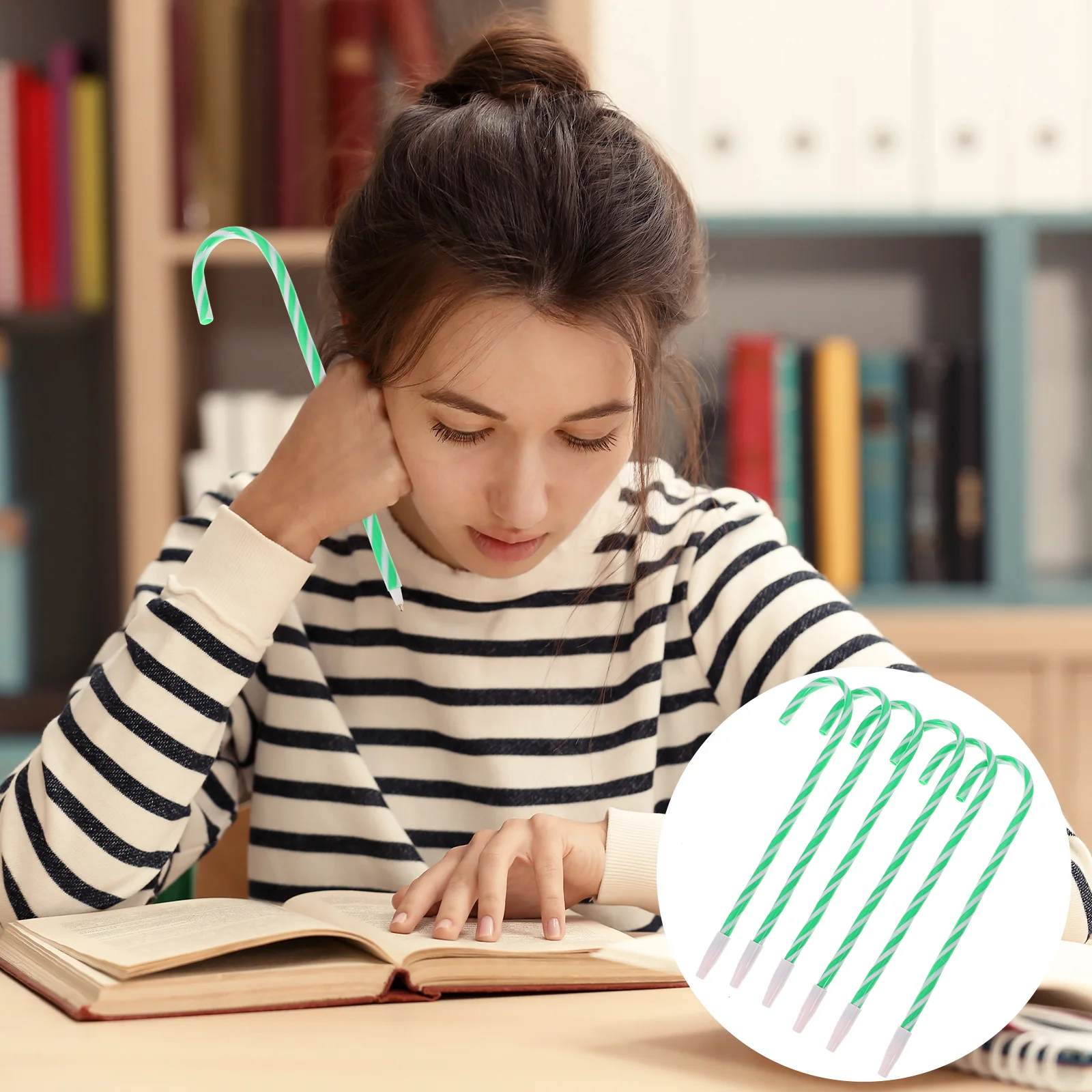 

6pcs Christmas Crutch Design Premium Plastic Smooth Writing For Kids Light Weight School Supplies Christmas Day Party Favors