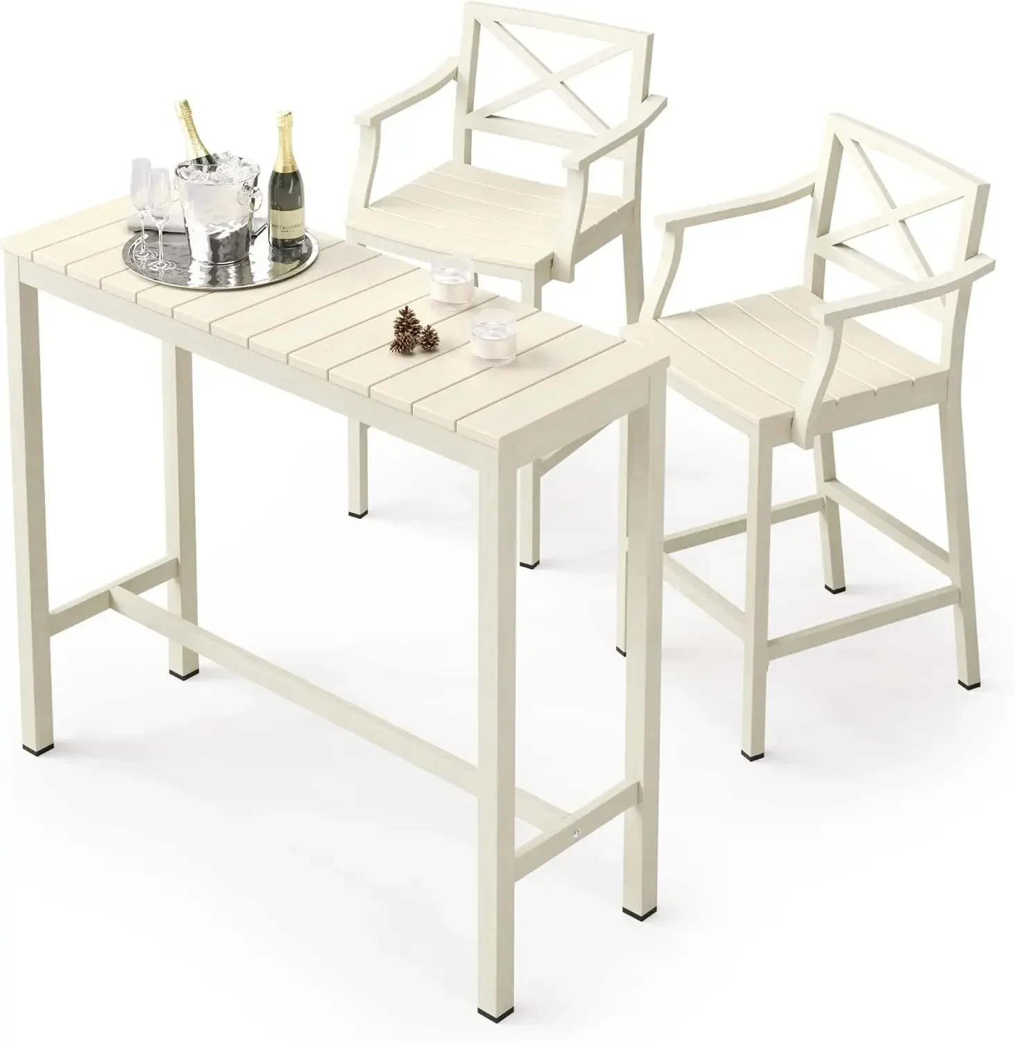 Outdoor Bar Height Table and Chairs Set, 3 Piece Patio Pub Bar Set with 45