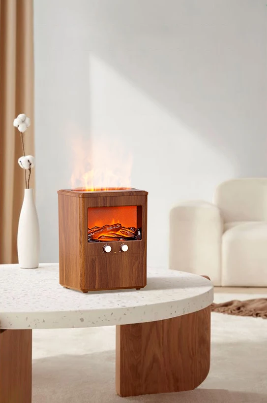 Humidificador de Color de madera con llama de apagado automático sin agua de 3L para regalos de hogar y oficina nuevo diseño difusor de Aroma de iluminación de carbón simulado