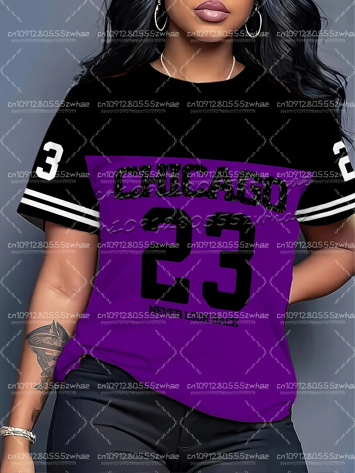 Women's Chicago 23 Pattern T-shirt Short Sleeve Sports Type Women's T-shirt Neutral Casual Day Wear Summer Racing T-shirt
