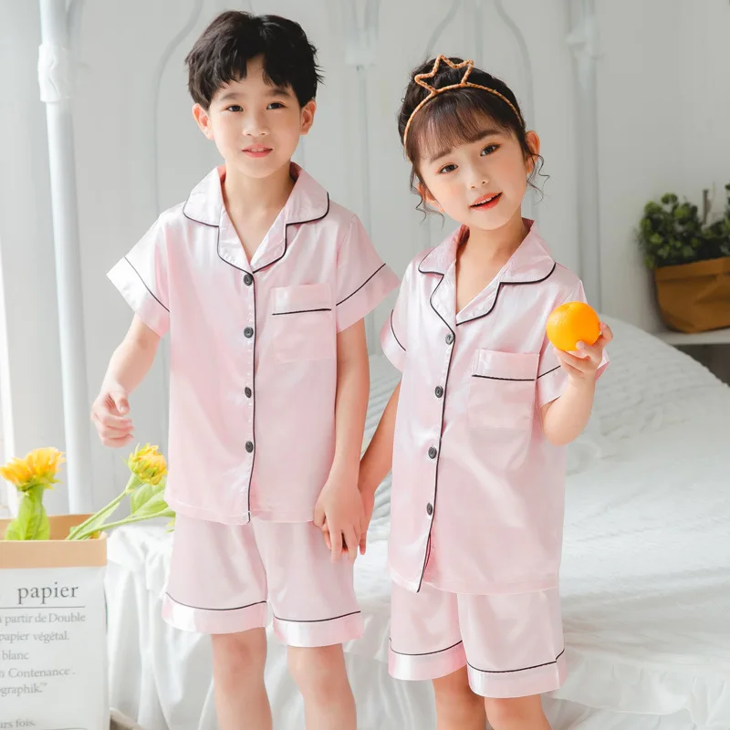 Pink Pajama Sets Short Sleeve T-Shirt Tops With Shorts Toddler Baby Sleeping Clothes Pijamas Sleepwear Boys Girls Kids Pyjamas