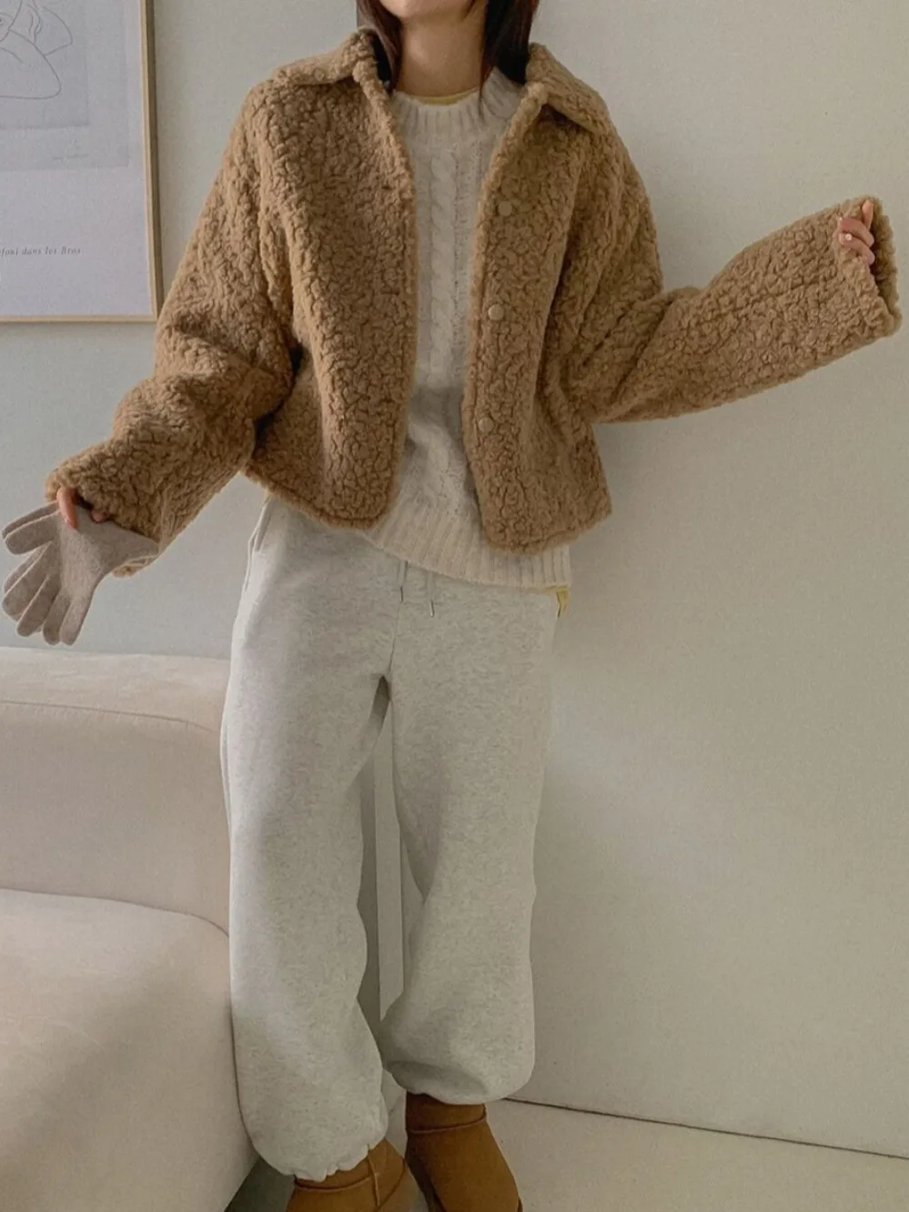 Chic Winter Faion Anti-Aging Single Button Lapel Loose Versatile Leather Fur ort Coat Women's Commute Sle Online Exclusive