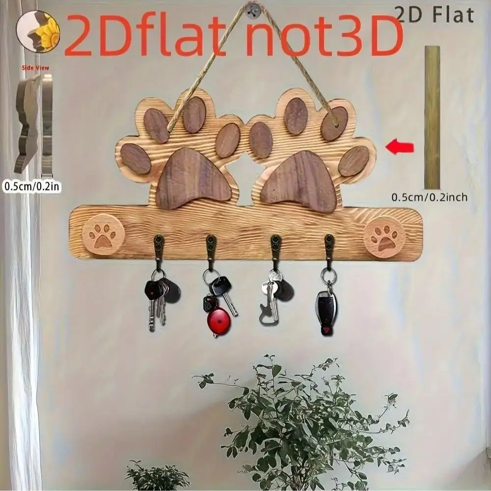 1PCS Handmade Wooden Dog Paw Key Storage Wall Decora Hook With Natural Wood Grain and Paw Print Living Room Decora Room Decora