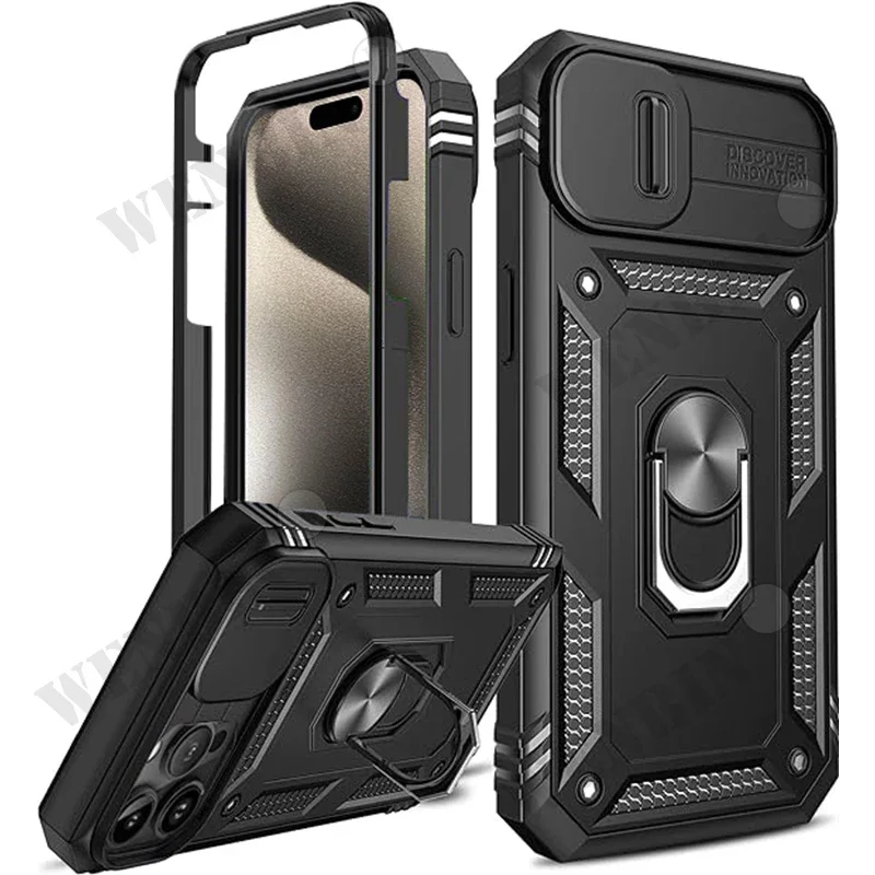 Etui na iPhone'a 16 15 14 13 12 11 Pro Max Plus Mini XS Max XR X 8 Plus 8 7 SE Heavy Duty z kamerą 360 stopni Kickstand Cover