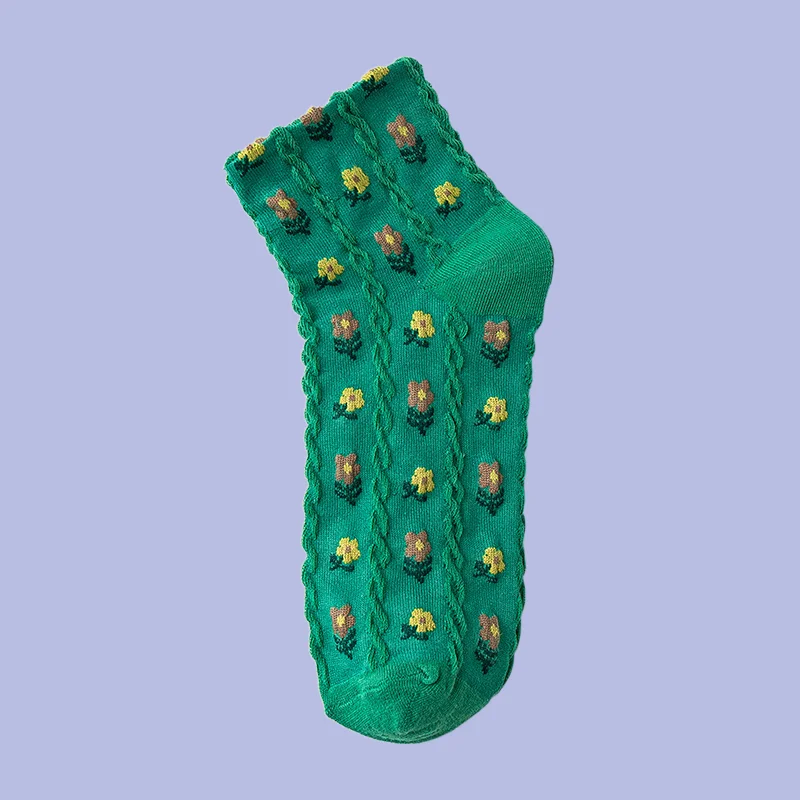 Chaussettes en coton à tube court pour étudiants, style collège, petites fleurs douces pour filles, printemps et été, 5/10 paires