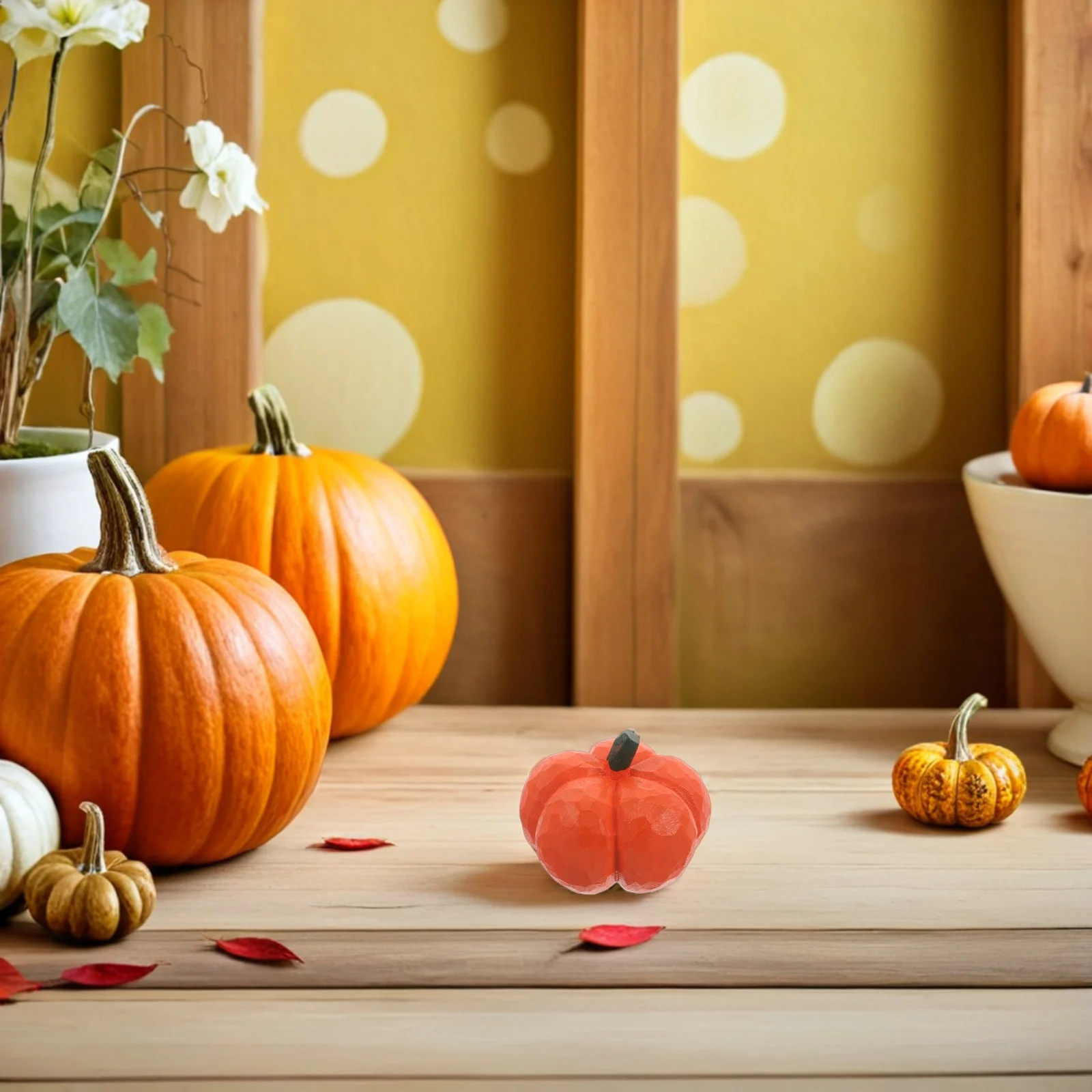 

Hand-Carved Wooden Pumpkin Artwork Mini Pumpkin Table Accent Thanksgiving Halloween Fall Seasonal Harvest Decoration