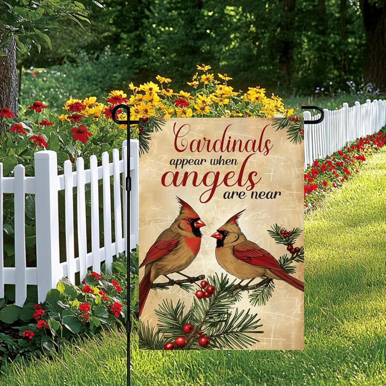 BlissYard Christmas Cardinal Angels Memorial Garden Flag Red Birds Pine Branches 12x18 Inch Double Sided Outdoor Banner For jjp