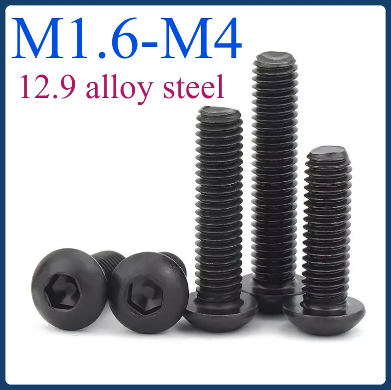 

M1.6 M2 M2.5 M3 M4 Black 10.9 Alloy Steel Hexagonal Hexagon Socket Round Button Head Allen Bolt Furniture Screws