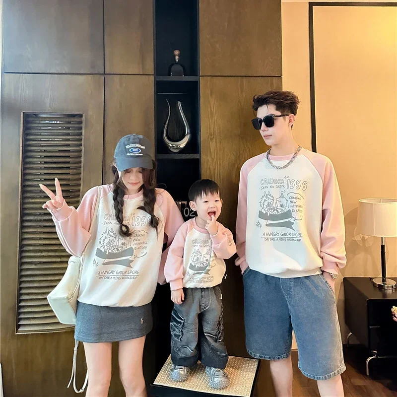 Matching Clothes for The Whole Family Sweatshirt Father Mother and Daughter Son Tops Baby Romper Korean Parent-child Clothing