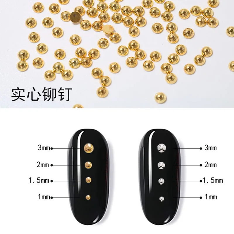 100PC 3D Metal Charm Nail Art Decoration Nail Art Half Round 1mm/2mm/3mm 3D Tiny Rivet Manicure Tip Nail Art Supplie Accessories