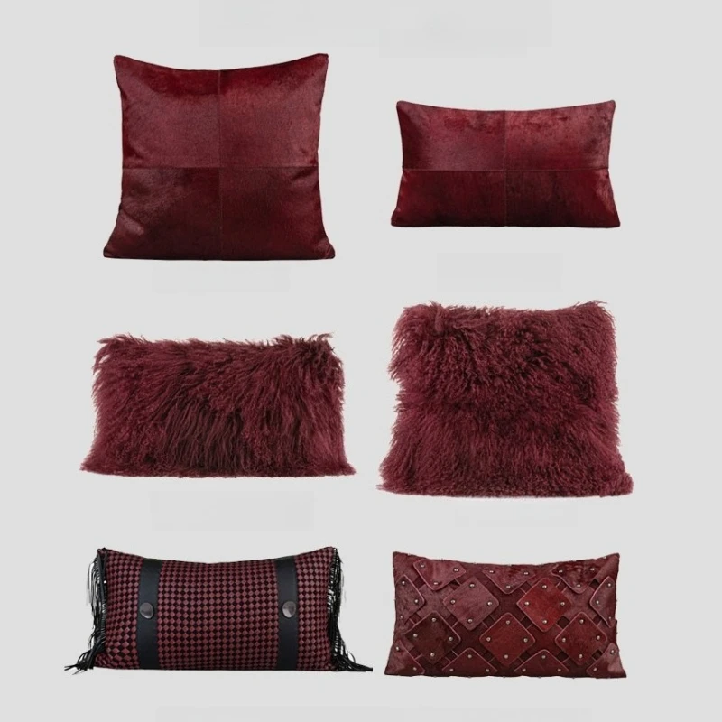 30x50/50X50CM High-end Red Throw Pillow Cover Geometry Leather Stamping Waist Cushion Cover Decor Home Decorative Pillowcase