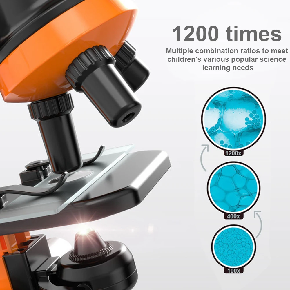 Bambini Microscopio Biologia Lab LED 1200x Kit di esperimenti scientifici scolastici Educazione Giocattoli scientifici Regali per bambini Scienziato